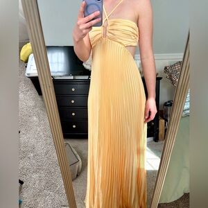 Yellow/Gold Pleated Maxi Dress with Cutout Detail